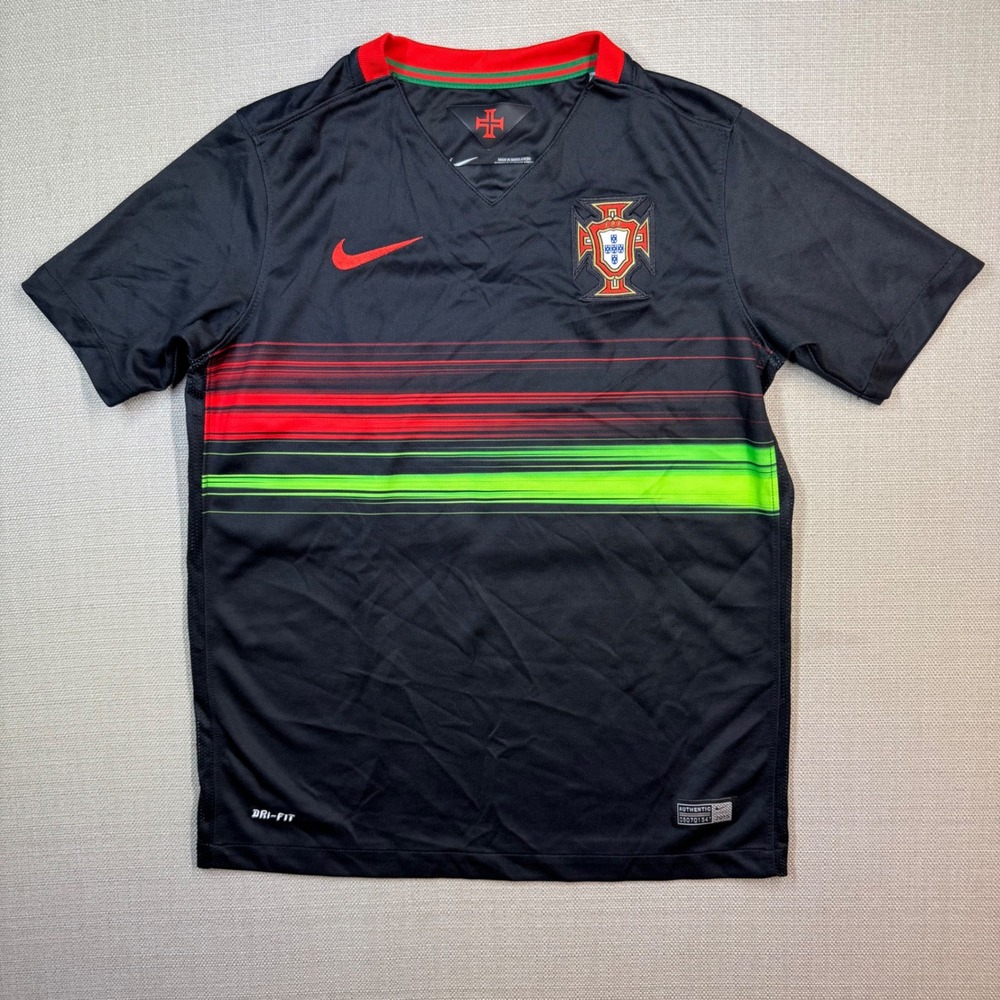 Nike Kids Portugal 2015 Football Soccer Away Jersey Black Size Medium